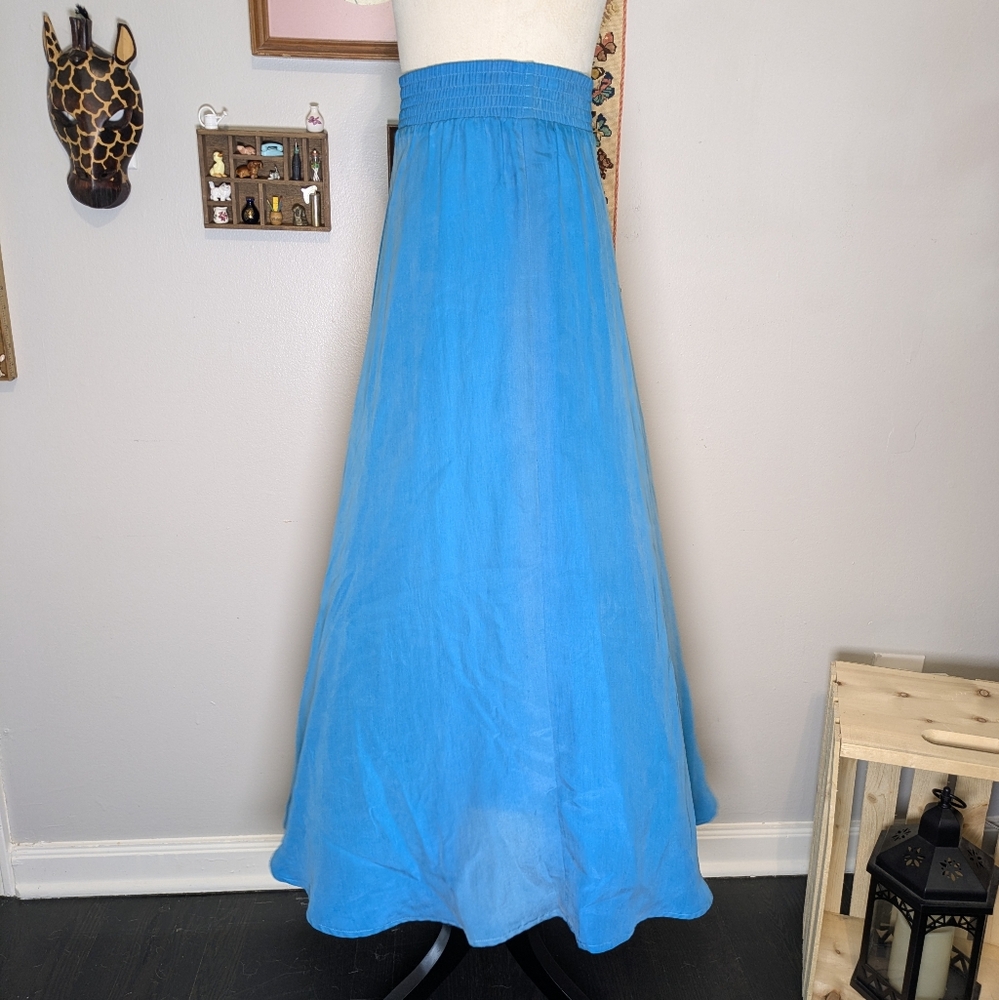 Vintage 80s Evan Picone Vibrant Teal Silk Maxi Skirt - Picture 2 of 10